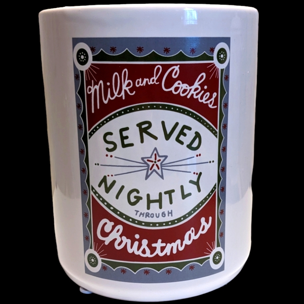 Milk and Cookies Served Nightly Through Christmas Cookie Jar Vase Planter